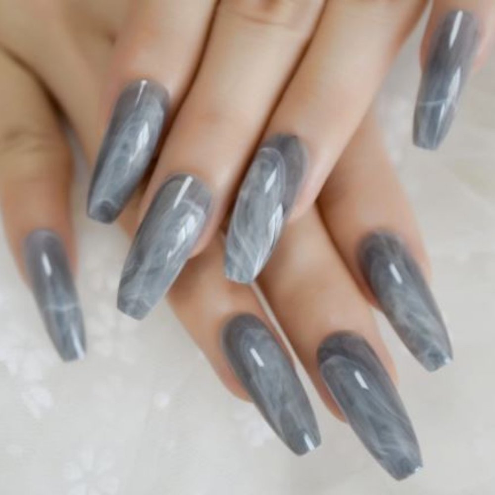 COPY - Gray Stone MARBLE COFFIN NAILS 24 NAILS IN A SET